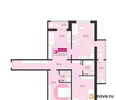 3-комн. квартира, 90.24 м&sup2;