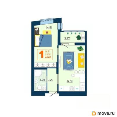 1-комн. квартира, 40.82 м&sup2;