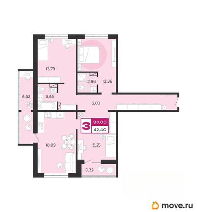 3-комн. квартира, 90 м&sup2;