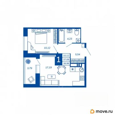 1-комн. квартира, 38.98 м&sup2;