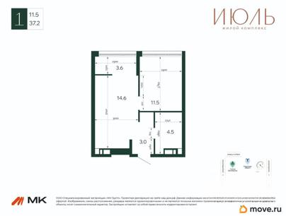 1-комн. квартира, 37.2 м&sup2;