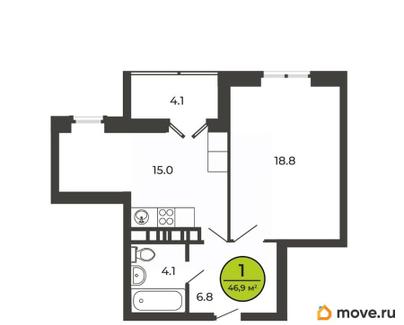 1-комн. квартира, 46.4 м&sup2;