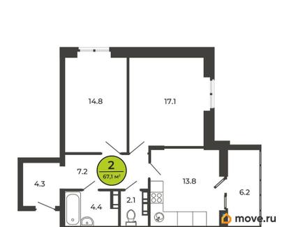 2-комн. квартира, 66.7 м&sup2;