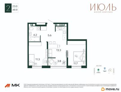 2-комн. квартира, 49.9 м&sup2;