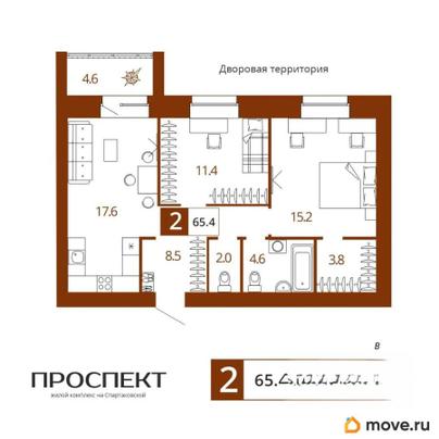 2-комн. квартира, 65.4 м&sup2;