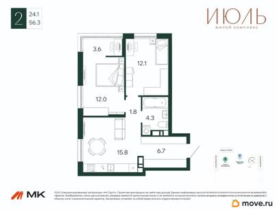 2-комн. квартира, 56.3 м&sup2;