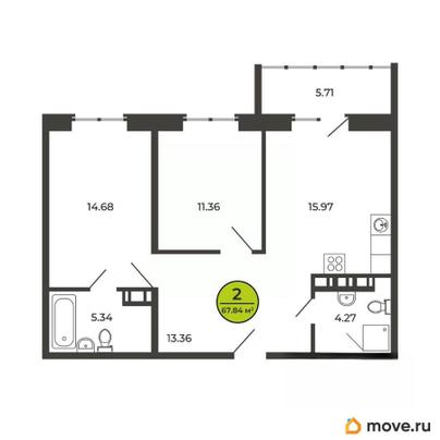 2-комн. квартира, 67.9 м&sup2;