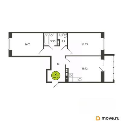 2-комн. квартира, 69.4 м&sup2;
