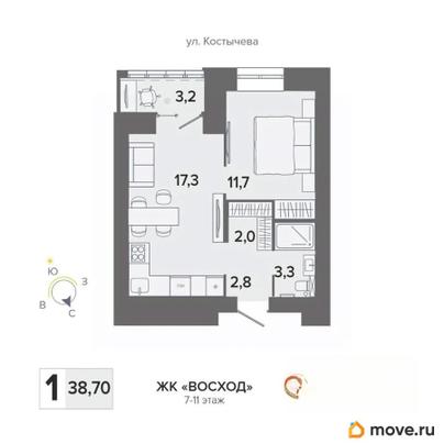 1-комн. квартира, 38.7 м&sup2;