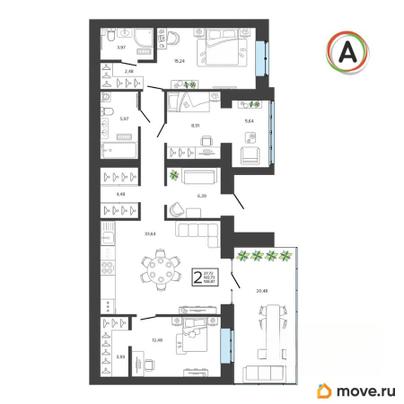 2-комн. квартира, 105.8 м&sup2;
