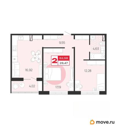 2-комн. квартира, 62.58 м&sup2;