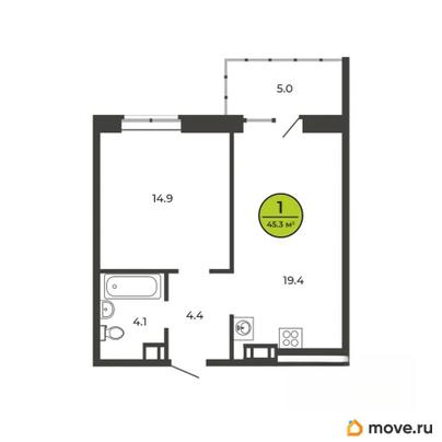 1-комн. квартира, 45.3 м&sup2;