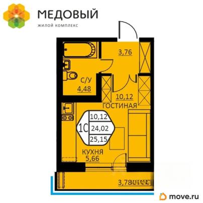 1-комн. квартира, 25.15 м&sup2;