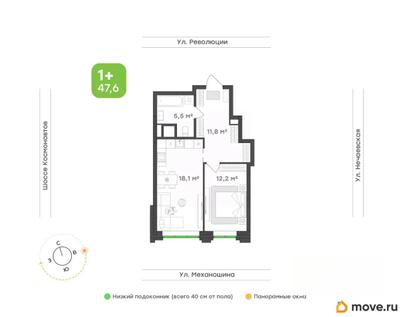1-комн. квартира, 47.6 м&sup2;