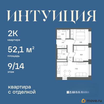 2-комн. квартира, 52.1 м&sup2;