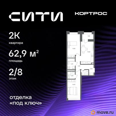 2-комн. квартира, 62.9 м&sup2;