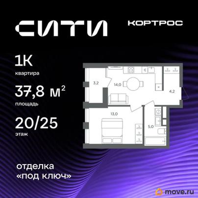 1-комн. квартира, 37.8 м&sup2;
