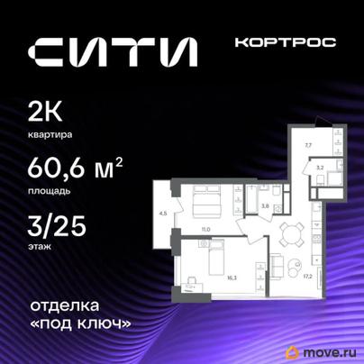 2-комн. квартира, 60.6 м&sup2;