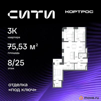 3-комн. квартира, 75.53 м&sup2;