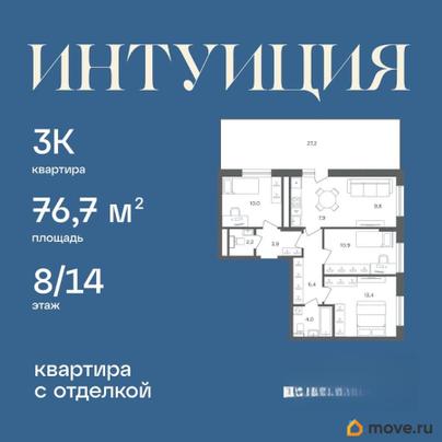 3-комн. квартира, 76.7 м&sup2;