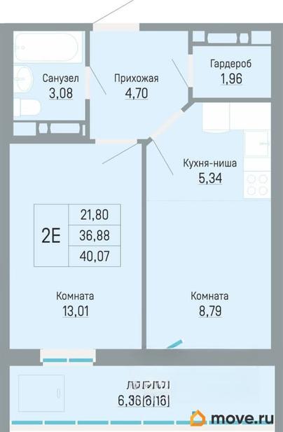2-комн. квартира, 40.07 м&sup2;