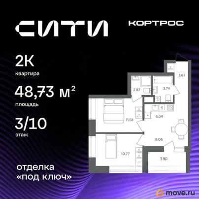 2-комн. квартира, 48.73 м&sup2;