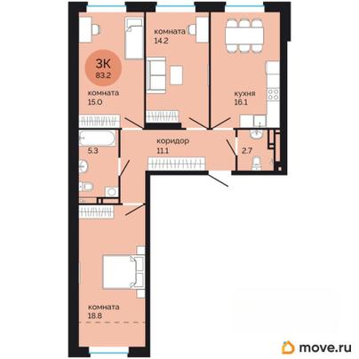 3-комн. квартира, 83.2 м&sup2;
