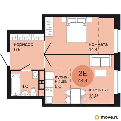 2-комн. квартира, 44.3 м&sup2;