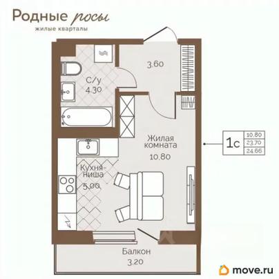 1-комн. квартира, 24.66 м&sup2;