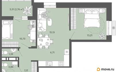 3-комн. квартира, 61.13 м&sup2;