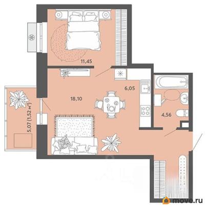 2-комн. квартира, 48.32 м&sup2;