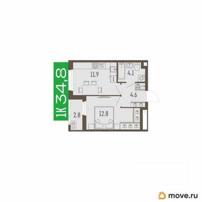1-комн. квартира, 34.8 м&sup2;