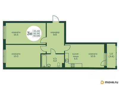 3-комн. квартира, 63 м&sup2;