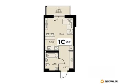 студия, 26.9 м&sup2;