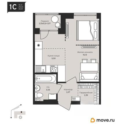 1-комн. квартира, 30.32 м&sup2;