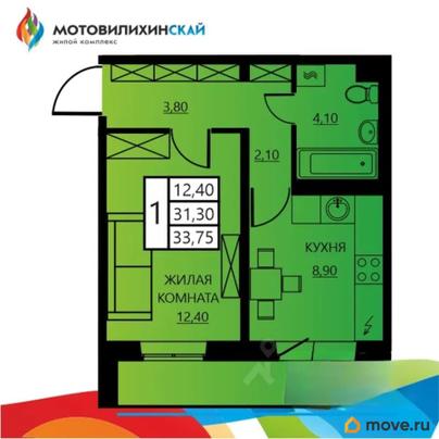 1-комн. квартира, 33.75 м&sup2;