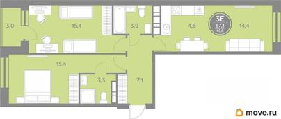 2-комн. квартира, 65.6 м&sup2;
