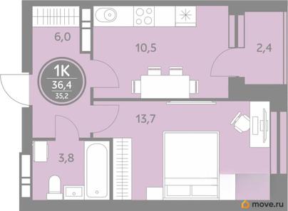 1-комн. квартира, 35.2 м&sup2;