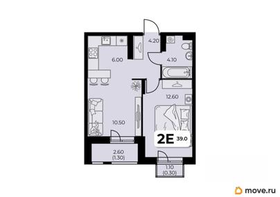 2-комн. квартира, 39 м&sup2;