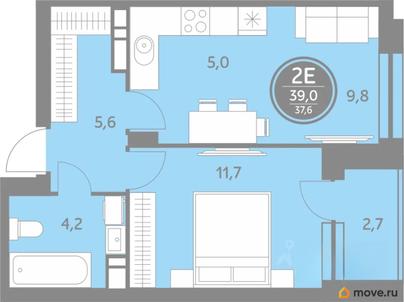 1-комн. квартира, 37.6 м&sup2;