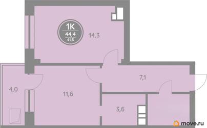 1-комн. квартира, 41.6 м&sup2;