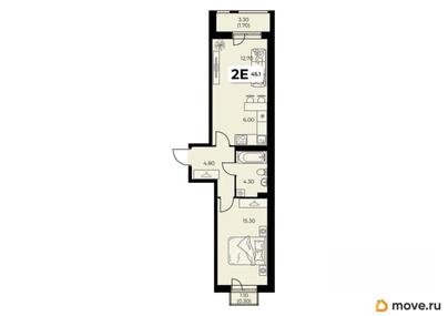 2-комн. квартира, 45.1 м&sup2;