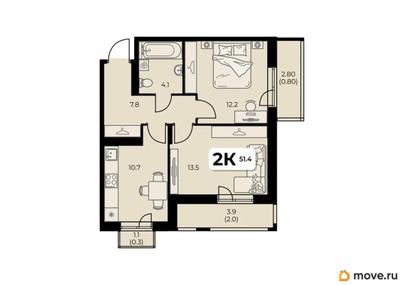 2-комн. квартира, 51.4 м&sup2;