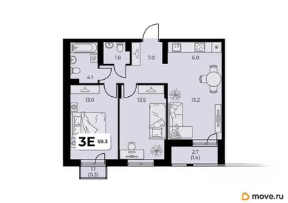 3-комн. квартира, 59.3 м&sup2;