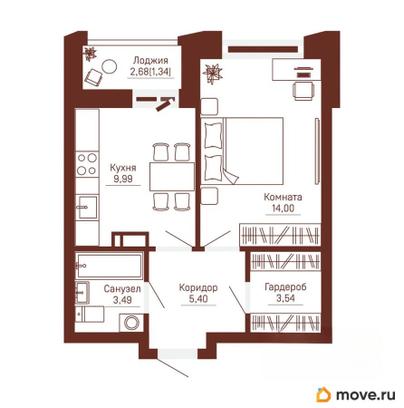 1-комн. квартира, 37.68 м&sup2;