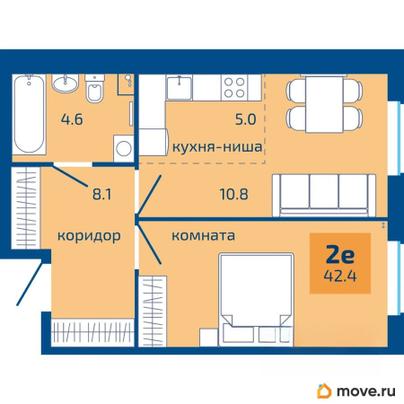 2-комн. квартира, 42.4 м&sup2;