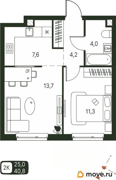 студия, 40.8 м&sup2;