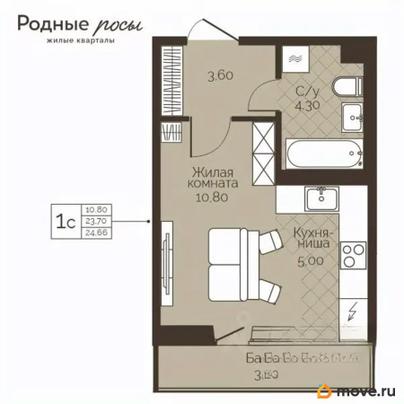 1-комн. квартира, 24.66 м&sup2;