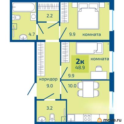 2-комн. квартира, 48.9 м&sup2;