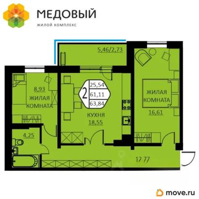 2-комн. квартира, 60 м&sup2;